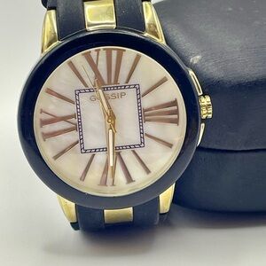 Gossip Quartz Watch with Black Silicone Band and Gold Details. 9 inches